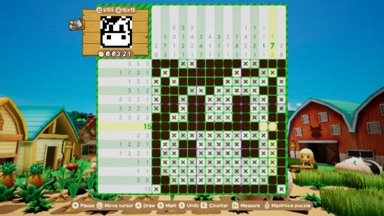 Harvest Moon games - A level in Story of Seasons Piczle Cross showing off the shape of a cow
