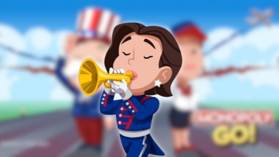Monopoly Go Patriotic Parade - a woman in uniform playing a trumpet