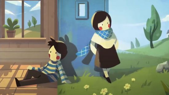 Paper Trail review - two characters sitting in a house and outside in a field