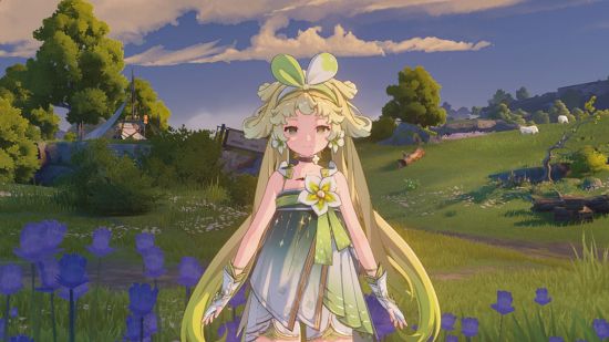 Wuthering Waves Verina in game wearing a green and white dress and a headband