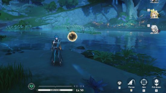 A screen showing the Wuthering Waves levitator controls and a floating bomb flower