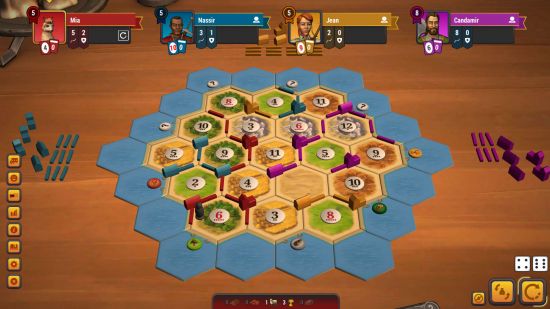 Best browser games: a screenshot from Catan showing the game board and characters at the top of the screen