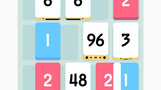 Best browser games: A screenshot from Threes showing different numbers in different colored boxes