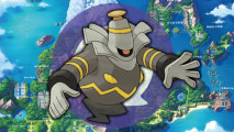ghost Pokemon weakness - Dusknoir in front of the ghost ype icon in front of a map of Sinnoh