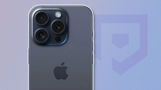 Custom image for iPhone 16 Pro Max camera upgrade rumor news with an iPhone 15 Pro Max's camera on a blue backgrund