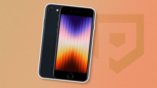 Custom image for iPhone SE 4 pricing rumor news with a 2022 iPhone SE on an orange background