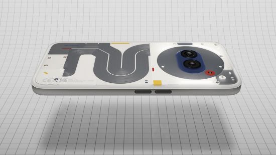 Official art of the Nothing Phone (2a) Special Edition on its side showing the back of the phone