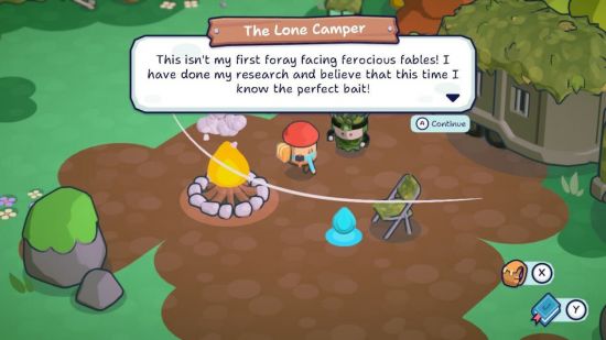 Pine Hearts-Rezension: Ein Beispiel für einen NPC-Dialog aus dem Lone Camper