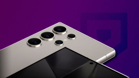 Samsung Galaxy S25 camera rumor: A beauty shot of the S24 ultra's rear camera layout outlined in white and pasted on a dark purple background