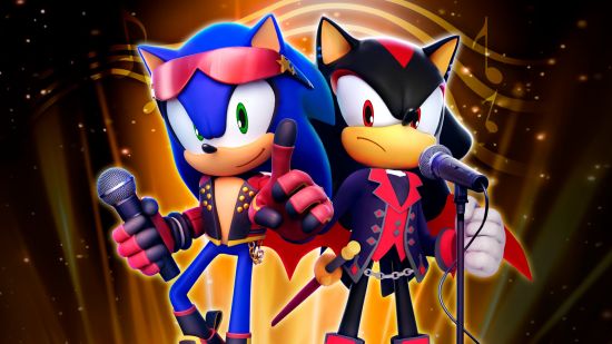 Sonic games: Sonic and Shadow dressed as rock stars from Sonic Speed Simulator