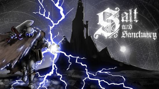 Soulslike games: Salt and Sanctuary key art showing a warrior holding a sword in one hand and casting magic with the other