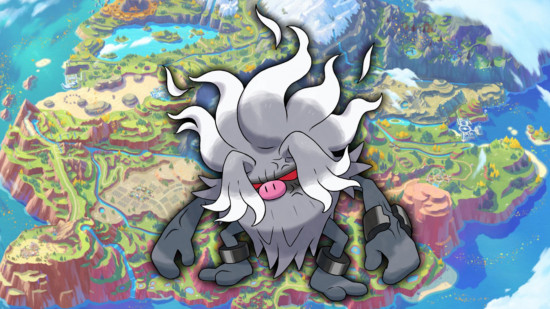 Strongest Pokemon - Annihilape in front of a map of Paldea