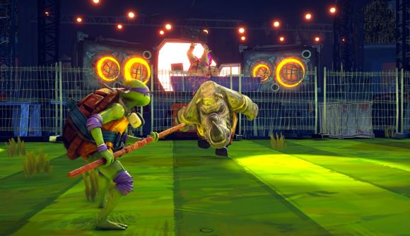 donatello from tmnt facing off against an enemy in teenage mutant ninja turtles mutants unleashed