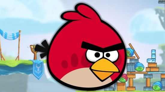 YouTube Playables - Red in front of a screenshot from Angry Birds Showdown