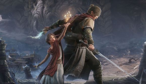Ballad of Antara release date - key art for the game showing a child and an adult holding weapons