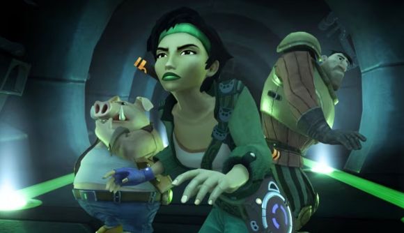 Beyond Good and Evil switch release - three characters in a tunnel with green lights