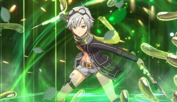 Trails of Cold Steel NW tier list - a character surrounded by green guns wearing shorts and a jacket