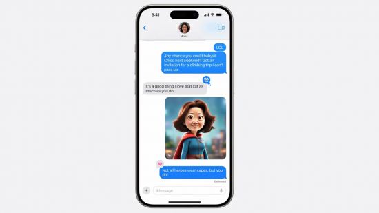 Screenshot of a generative AI picture of a superhero mom for Apple, AI, and iOS 18 feature