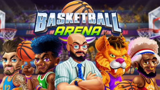 Official art for Basketball Arena with a team of varied players for best basketball games guide