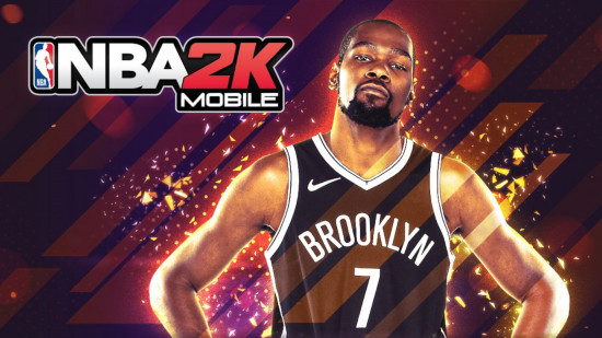 Screenshot of a Brooklyn Nets players and NBA 2K mobile logo for best basketball games guide