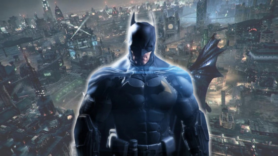 Batman games - Batman stood with his arms at his side in front of a view of Gotham City