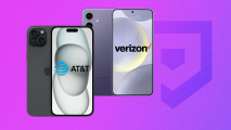 best cell phone providers - two phones with providers logos on the screen on a purple background