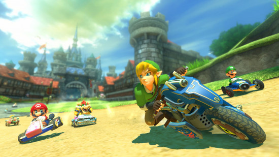 Screenshot of Link racing through Hyrule Circuit for best Mario Kart tracks guide