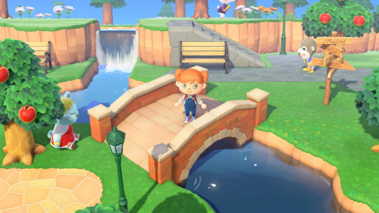 Best Nintendo Switch games: a cute female character indungarees standsin a bridge in Animal Crossing: New Horizons 