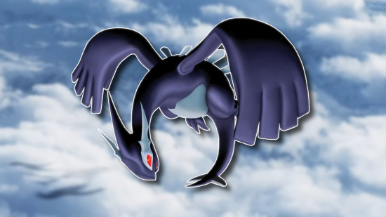 Bird Pokemon: Shadow Lugia on a sky screenshot from a Pokemon Go promotional video