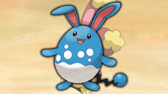 Bunny Pokemon - Azumarill in front of Buneary stood on dirt