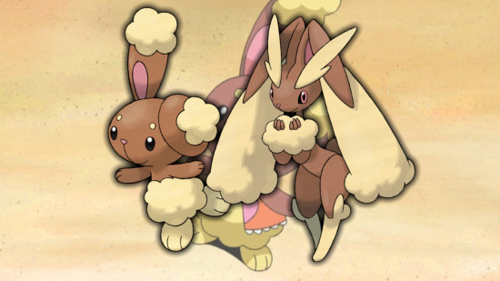 Bunny pokemon Buneary and Lopunny stood in front of a Buneary