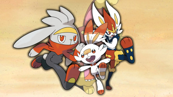 Bunny Pokemon Scorbunny, Raboot, and Cinderace in front of Buneary