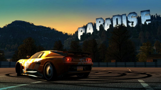Screenshot nder the Burnout Paradise sign for best car games guide