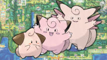 Clefairy evolution - Clefairy, Cleffa, and Clefable in front of a map of Kanto