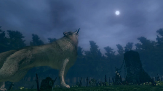 Dark Souls Sif ulula alla luna di fronte a una tomba e ai non morti scelti