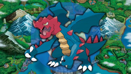 Dragon Pokemon weakness - Druddigon in front of the dragon type icon in front of a map of Unova
