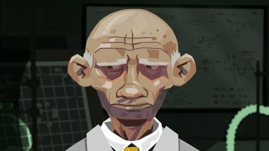 Screenshot of the evil looking scientist from the Dredge: The Iron Rig release date trailer