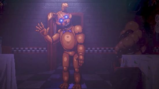 Five Nights at Freddy's: Into The Pit release date - a screenshot showing Springtrap waving