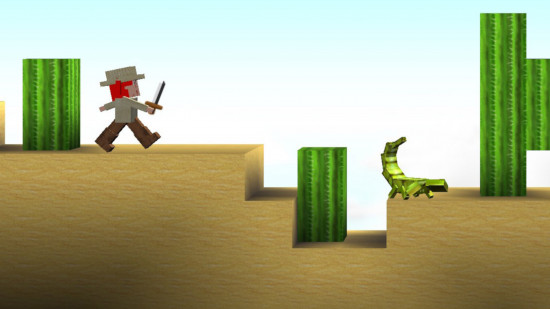 Games like Roblox: A screenshot from The Blockheads of a girl walking in a desert