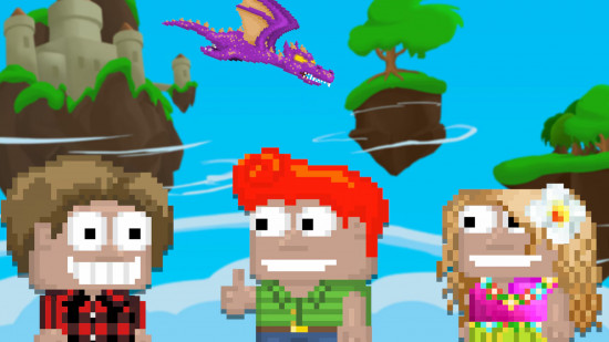 Games like Roblox: A Growtopia graphic with three happy characters