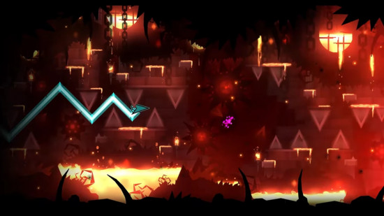 Geometry Dash Demon List: A screenshot from the red-themed Avernus demon level