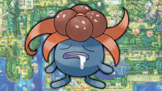 Gloom evolution - gloom in front of a map of Kanto