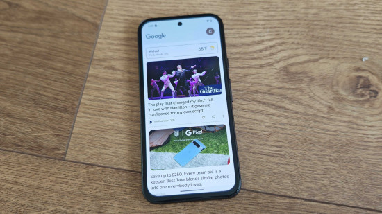 Custom image for Google Pixel 8a review showing a Google Discover page