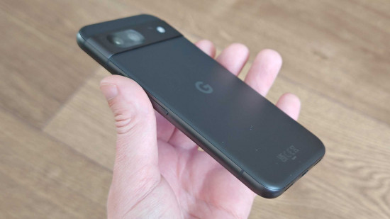 Custom image for Google Pixel 8a review showing the side profile of the phone