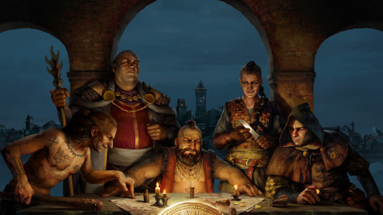 Members of the Syndicate sat around the table for best Gwent decks guide