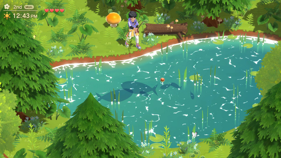 Harvest Moon Home Sweet Home hero image showing fishing in a lake