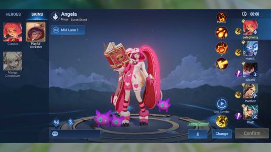 Honor of Kings review: A screenshot of Angela from HoK wearing a cute pink bunny skin