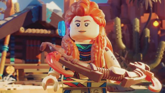 Lego Horizon Adventures - A Lego Aloy holding a bow