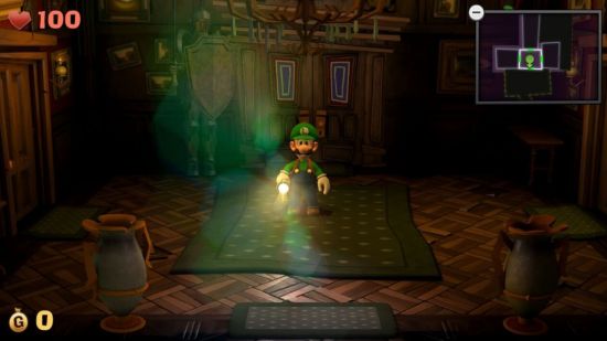 Custom image for Luigi's Mansion 2 HD review showing Luigi stepping into Gloomy Manor