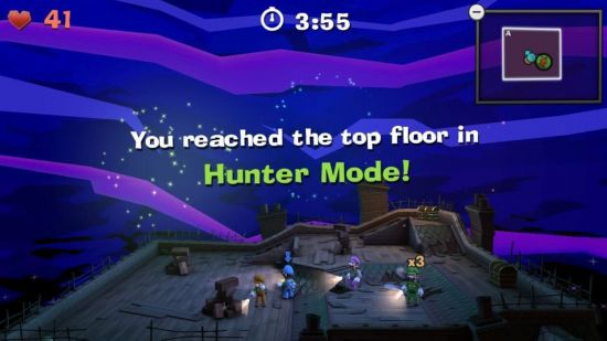 Custom image for Luigi's Mansion 2 HD review showing four Luigis reaching the top floor in online multiplayer